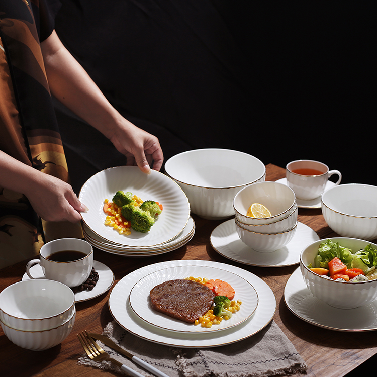 牛排盘 创意欧式金边碗碟骨瓷西餐盘 西式家用菜盘 餐具套装 盘子 8