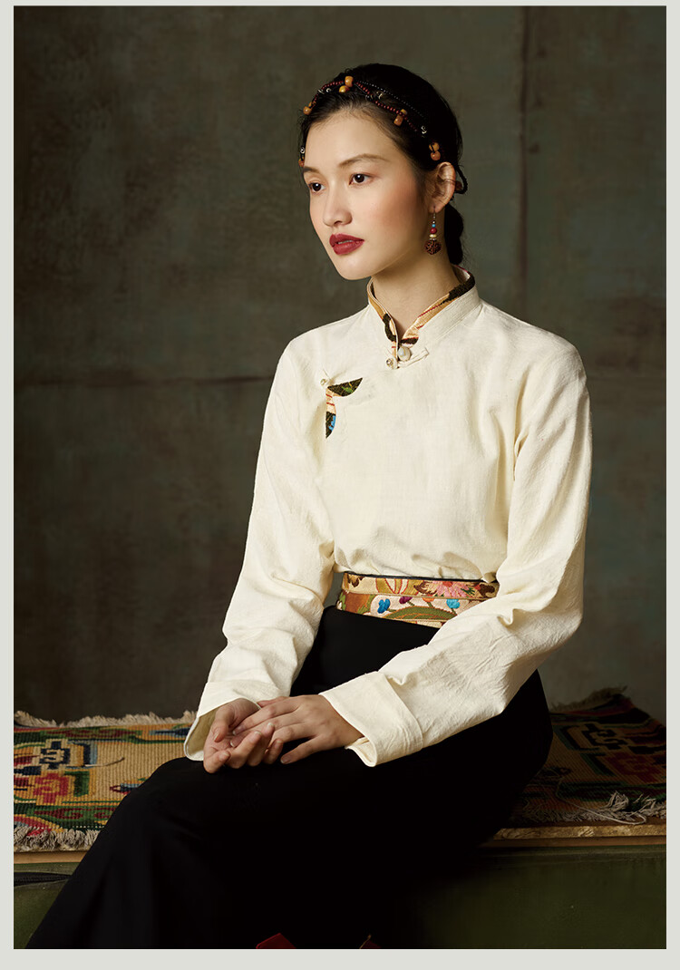 藏族衣服女西藏民族风经典款棉麻女士上衣传统服饰日常藏装衬衣立领夏