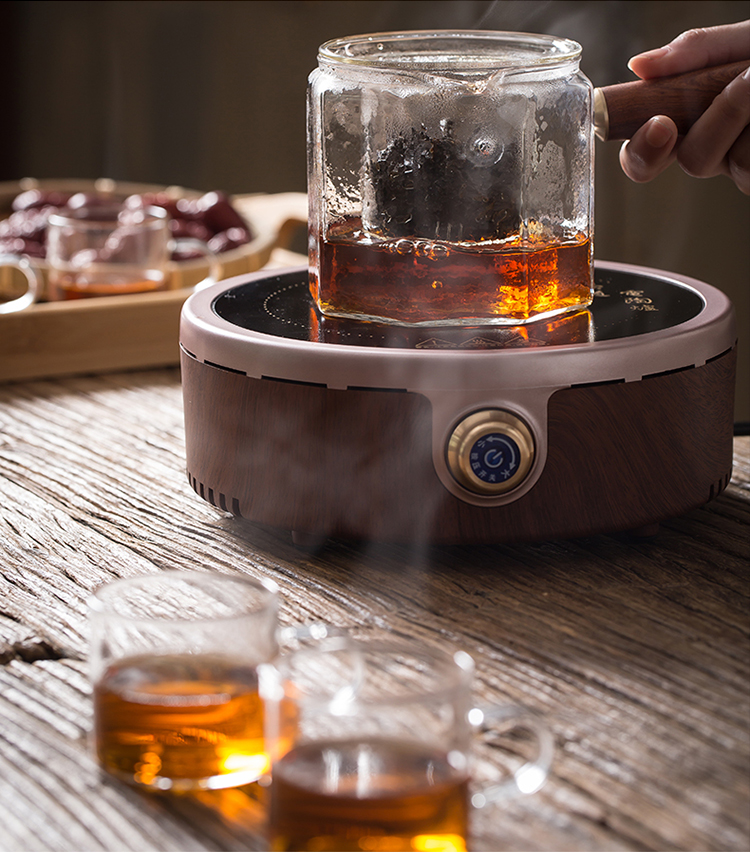 全自动电陶炉煮茶器玻璃烧水壶蒸汽煮茶炉茶壶加热家用 马卡龙侧把壶