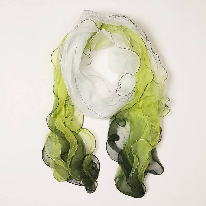 窄版荷叶边乔其纱巾丝巾围巾长款薄款纯色渐变百搭 160*20cm-窄版荷叶