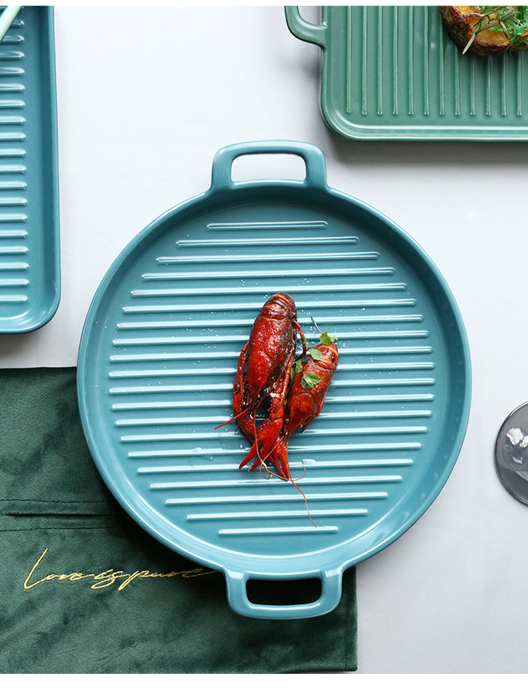 米里(mili)北欧陶瓷双耳烤盘家用烤箱烘焙披萨盘创意菜盘子派盘平盘 9