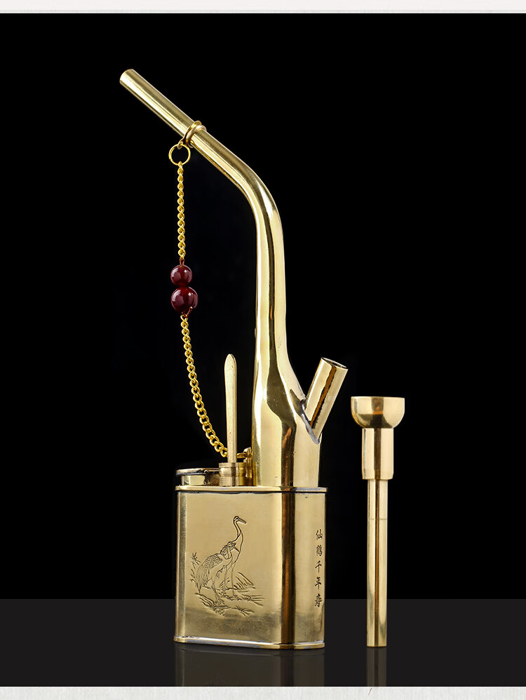 纯铜水烟壶黄铜复古老式水过滤烟斗水烟袋水烟筒全铜全套两用 加厚单