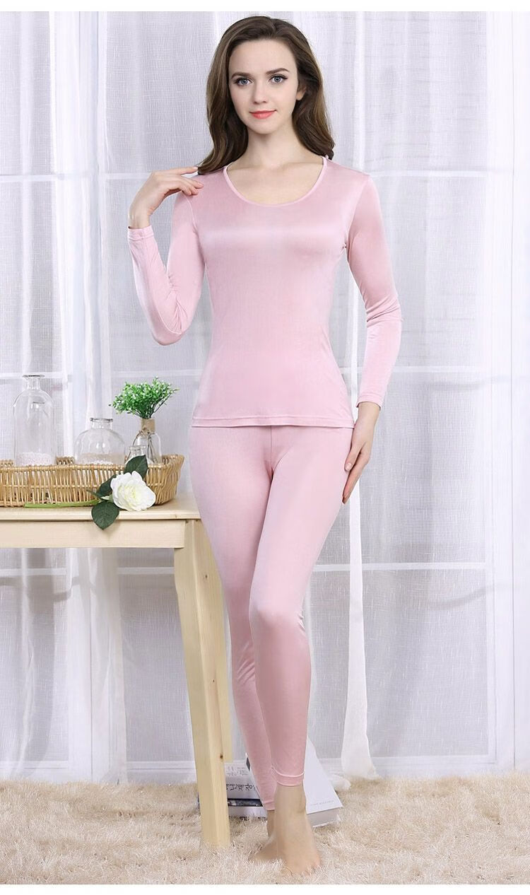 保暖内衣女春夏季圆领打底美体内衣秋衣秋裤冰丝套装白 黑色 模特码