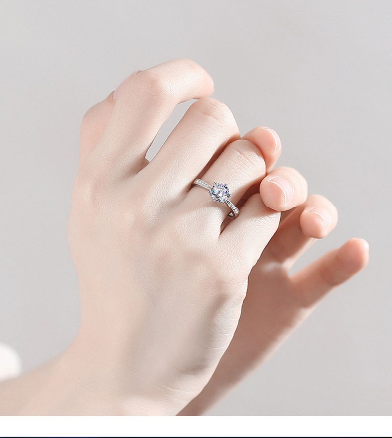 爱情树轻奢款式配送证书s925银d色莫桑钻戒指女经典六爪一克拉轻奢