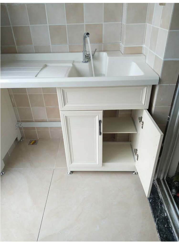 现代洗衣柜组合阳台洗衣机柜台面水池带搓板一体高低盆95米单开门左右