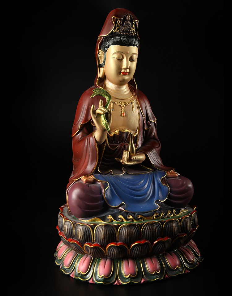 彤悦彩铜纯铜观音坐莲观世音菩萨摆件客厅办公室佛堂佛像新家公司摆设