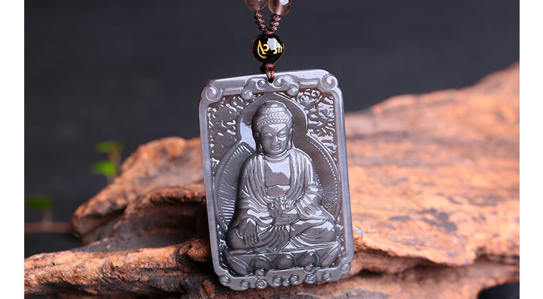 天然冰种彩虹眼黑曜石大日如来本命佛吊坠 属羊猴羊者守护神 黑色挂绳