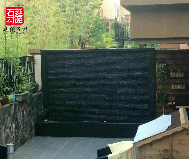 适用天然文化石花园水幕流水墙背景墙墨绿色黑色别墅庭院假山园林外墙