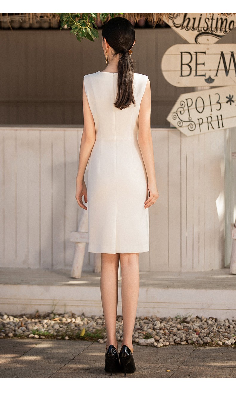 连衣裙女夏季时尚气质职业装ol套裙无袖修身珠宝店工作服白色连衣裙l