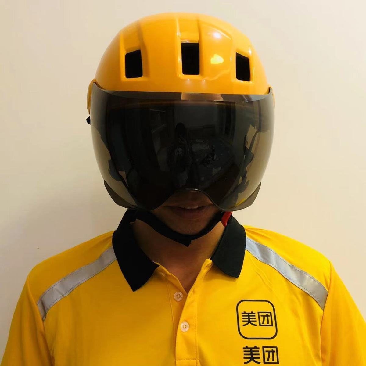 美团骑手头盔夏季2022新款外卖骑手防雨超轻薄大号透气帽子男防晒镜片