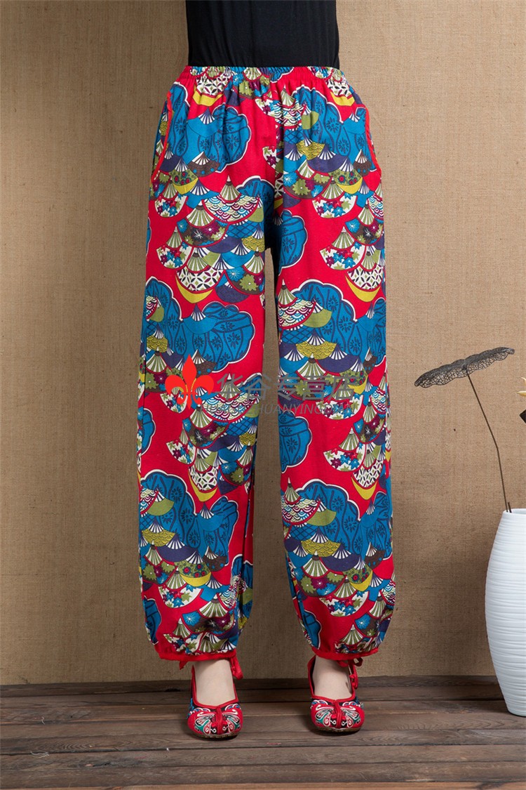 2020夏季新款时尚花裤子女士薄款广场舞服装裤东北大花民族风女裤子