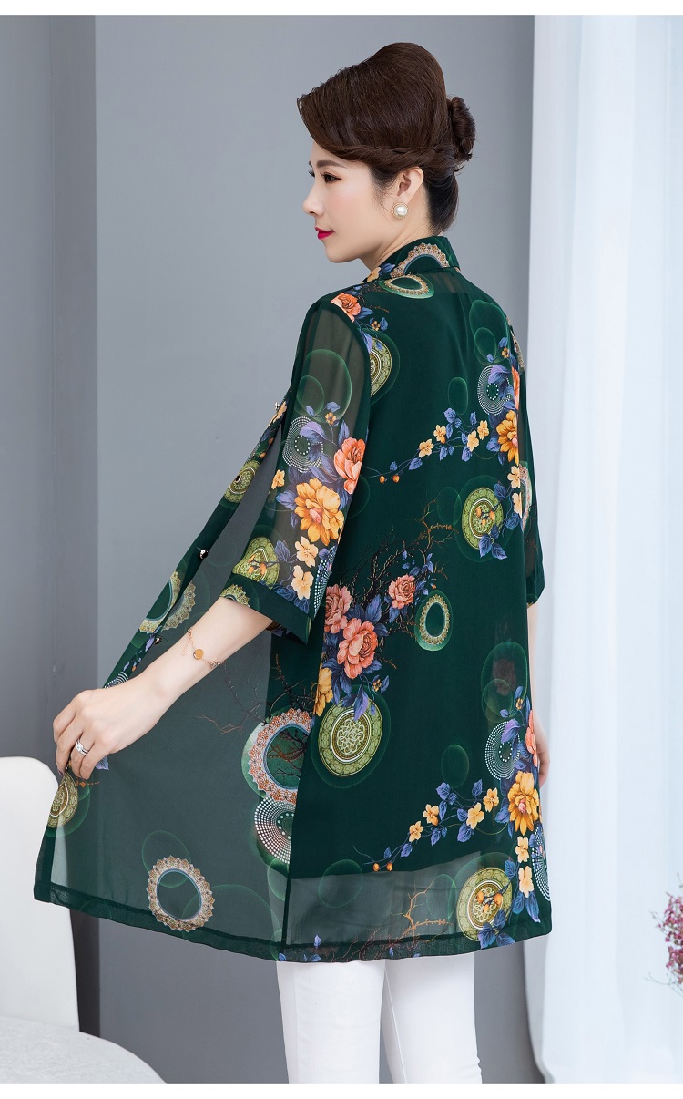 中老年妈妈装披肩外套夏中长款防晒衣中年妇女开衫薄款雪纺衫外搭 1号