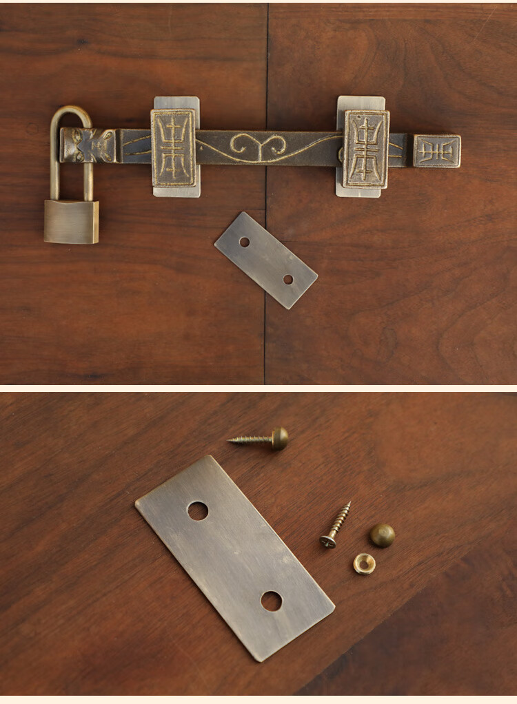 纯铜加厚中式复古插销老式木门锁古建庭院大门门闩仿古门扣铜门栓小号