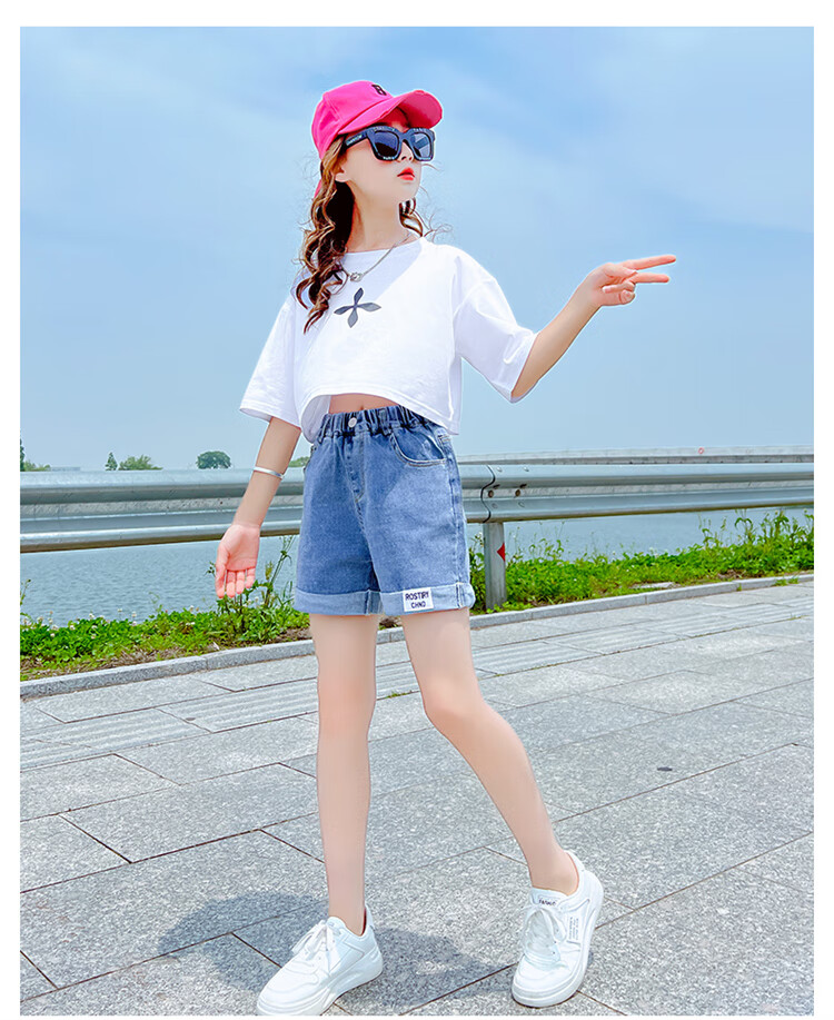 岁女童牛仔裤夏装9学生裤子时尚洋气13儿童韩版夏季薄款时髦百搭热裤