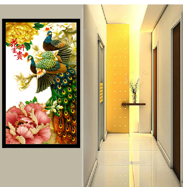 蒙娜丽莎十字绣新款线绣客厅孔雀十字绣竖版玄关过道屏风系列 9ct格