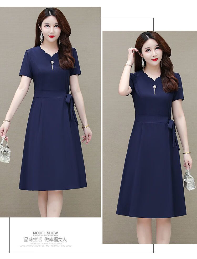 妈妈裙子夏装50岁大码高端中年妈妈连衣裙夏装4050岁时尚气质过膝盖