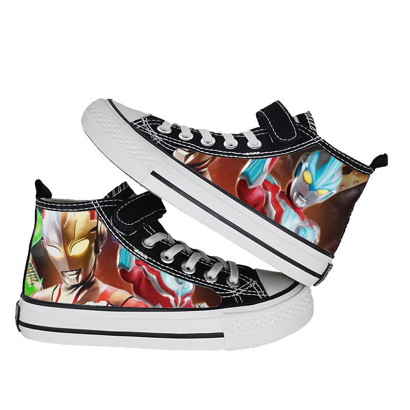 允竹莆田春秋赛罗泰迦迪迦奥特曼鞋子儿童帆布鞋男涂鸦魔术贴板鞋高