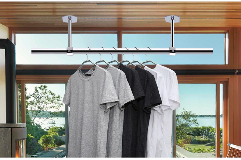 不锈钢晾衣架实心不锈钢阳台晾衣杆顶装固定式晾衣架家用单杆晒衣杆凉