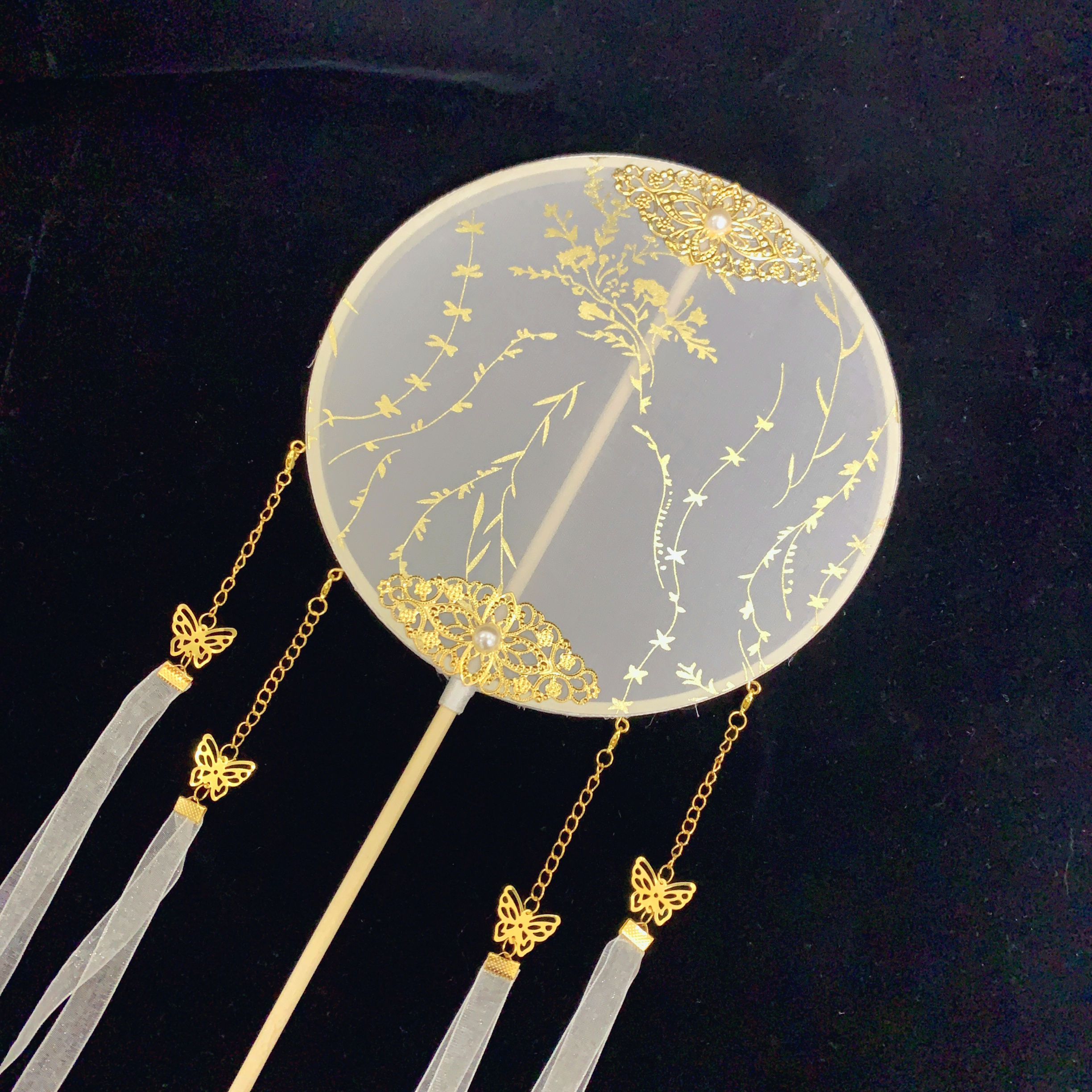 辉航睿盛 古风长柄团扇舞蹈扇跳舞拍摄汉服道具宫扇手持破云扇成品