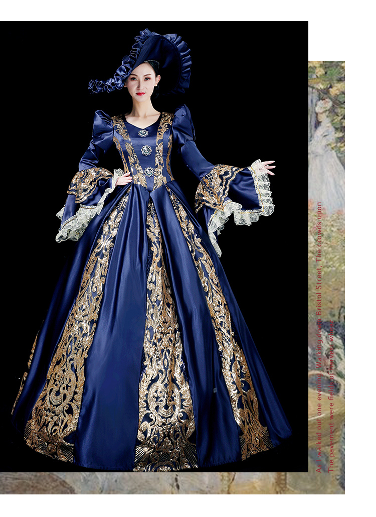 欧洲中世纪宫廷礼服女古典风洋装演出舞台装复古欧式贵族晚裙 绿色