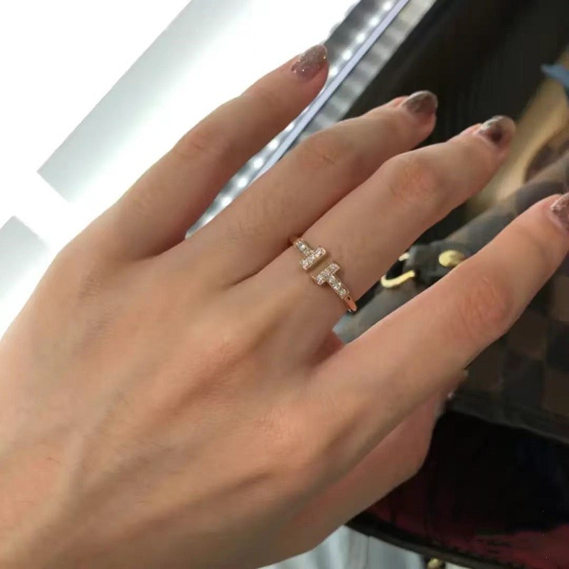 tiffany&co 蒂芙尼 t系列 镶钻线圈戒指 18k玫瑰金 送女友送老婆 18k