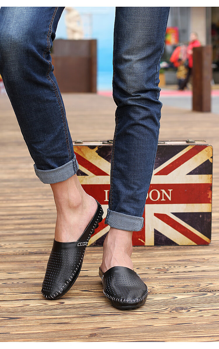 卡帝乐鳄鱼cartelo男鞋穆勒鞋春夏低帮套脚透气豆豆鞋一脚蹬男白色40