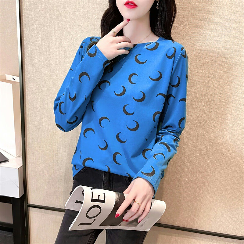 点需dx秋新款韩版宽松百搭可爱小月牙圆领长袖恤女学生上衣打底衫