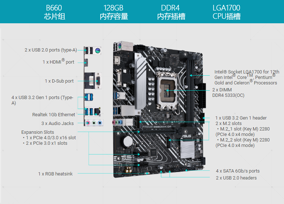 華碩h610 b660m-k/a/eplus gaming wifi12代主板 全新1700針腳cp 黃色