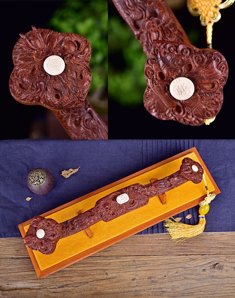 小叶紫檀木雕如意摆件红木工艺品酒柜玄关吉祥家居客厅摆件 款四:紫檀