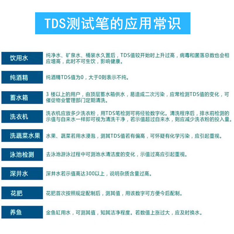 自来水tds水质检测笔家用直饮净水器矿物质笔tds笔tds水质测试笔