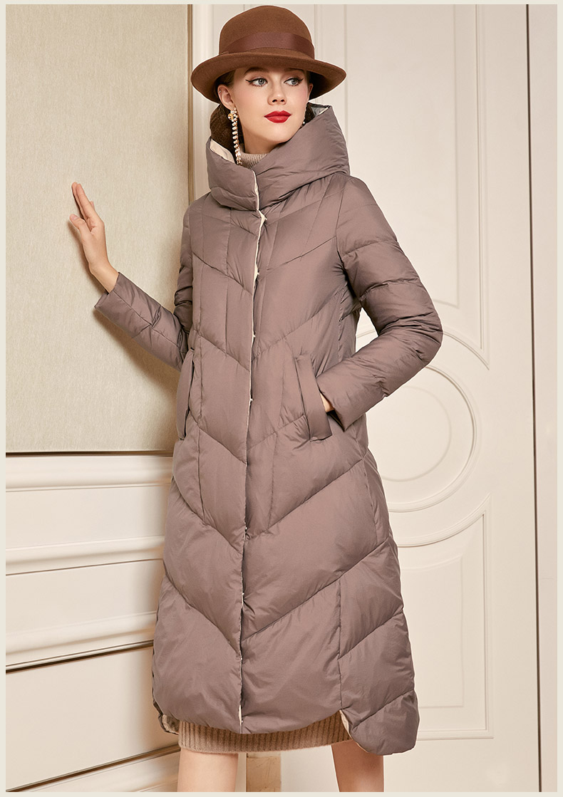 欧黎蔓2019冬季新款时尚豆沙色羽绒服女长款宽松加厚时尚保暖外套