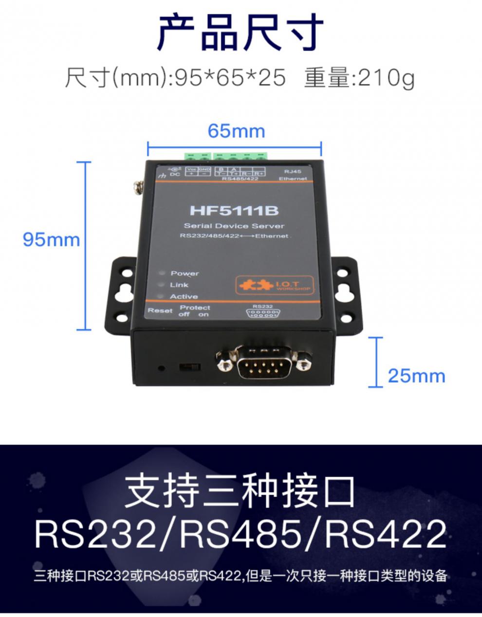 串口三合一rj45 rs232 485 422轉以太網串口服務器dtu hf-5111b 包含