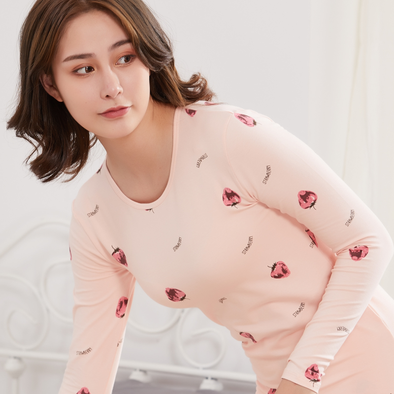 少女保暖内衣女学生打底舒绒磨毛棉毛衫衬衣线衣秋衣秋裤套装 浅虾