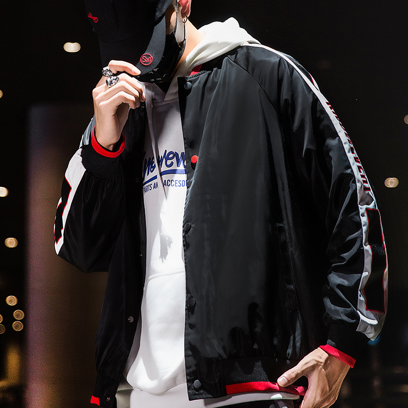 男装】男装外套春秋韩版潮流男生搭配一套衣服帅气嘻哈套装 黑衣白裤