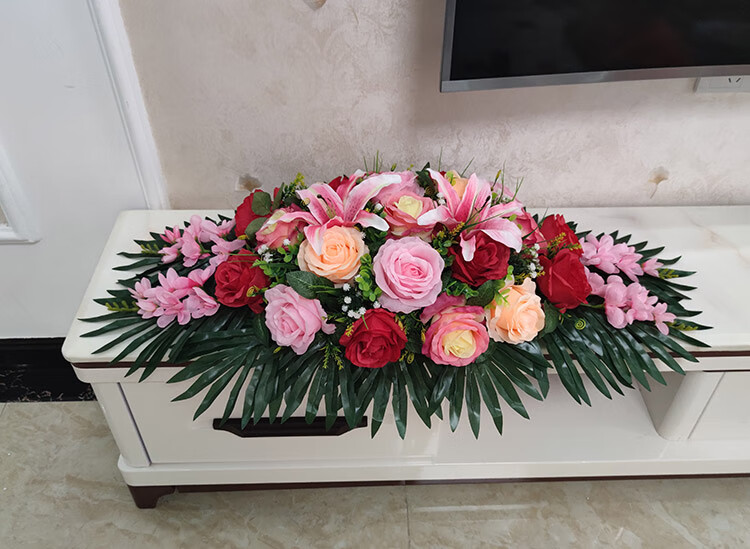 会议台花仿真花会议桌花假花长桌摆花办公室装饰花艺演讲台花绢花 长