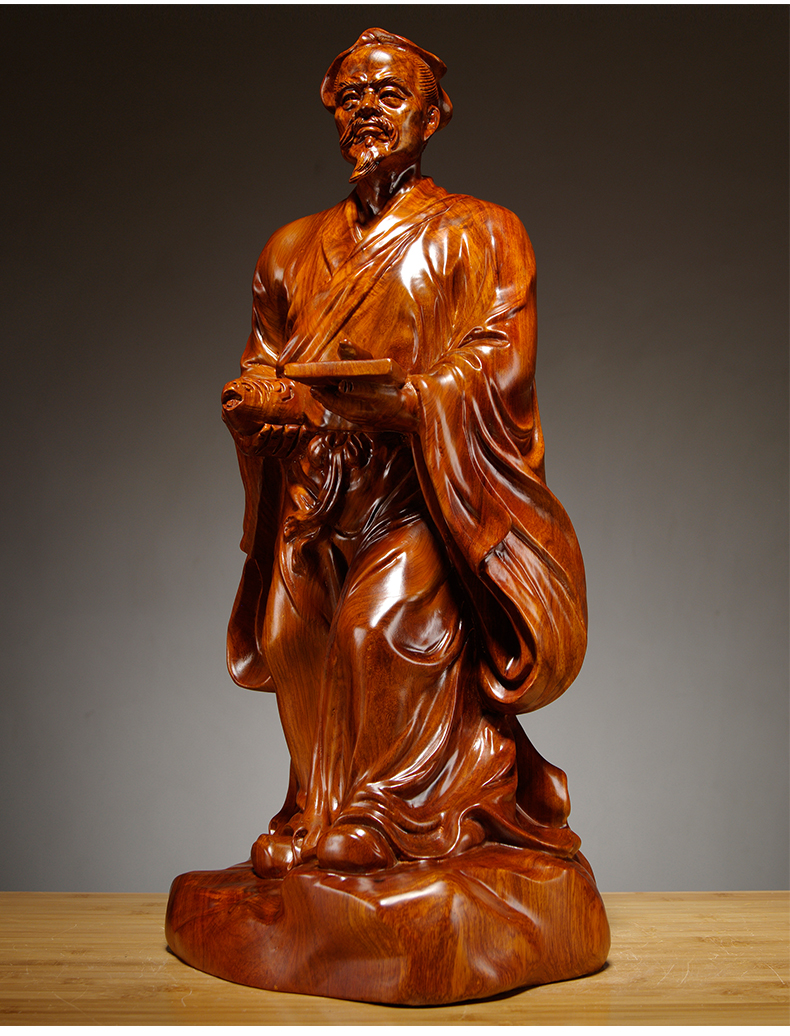 唐砖黑檀木雕刻鲁班雕像木工工匠祖师巧圣鲁班雕塑人物摆件家居装饰品