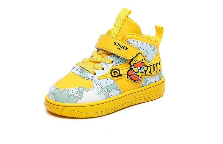 duckkids小黄鸭板鞋2022秋季男童运动鞋皮面防滑宝宝小童软底女童鞋子