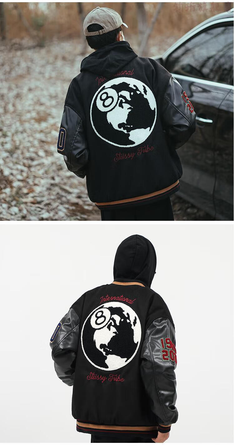 2022新款 斯图西stussy黑八棒球服40周年限定vibe风刺绣皮情侣美式加