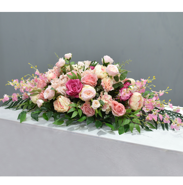 2米商务台花绢花插花高颜值带花托一体办公会议室桌面装饰摆件 玫红色