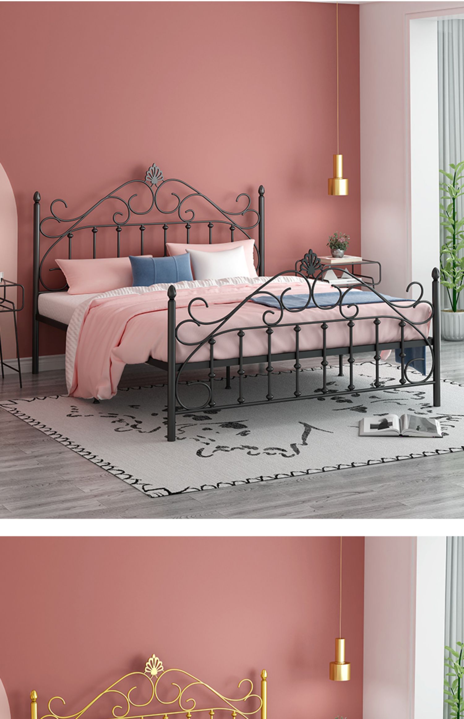 林氏木业同款现代简约公主铁艺床铁架钢架双人单人121518米铁床h平