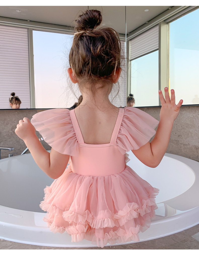 儿童泳衣女连体裙式小童粉嫩女孩公主裙式宝宝泳装女童温泉游泳衣