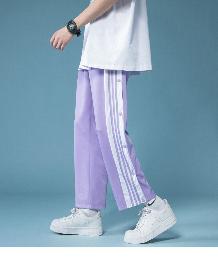 粉排扣裤男宽松百搭直筒九分裤夏季薄款运动篮球裤子男开扣 kz13粉色