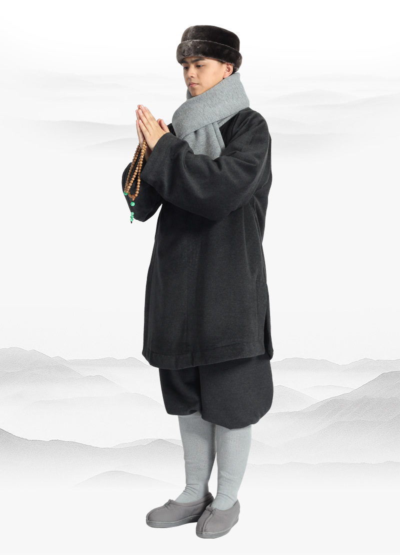 冬季佛僧服套装加厚毛绒罗汉褂和尚服僧衣 深灰色 s