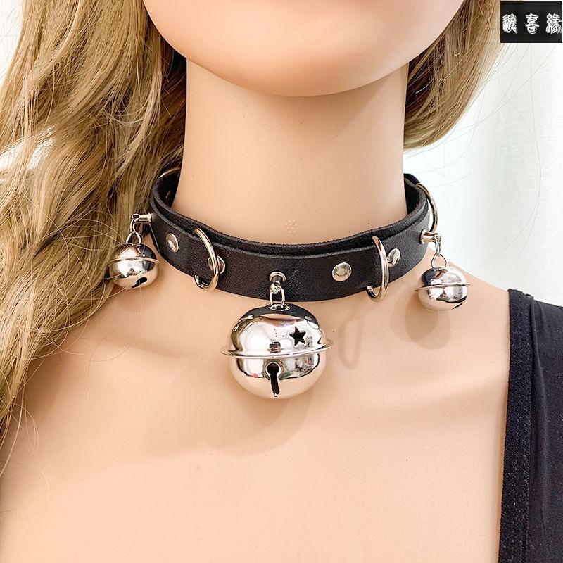 项圈女脖圈皮质铃铛脖环暗黑系爱心吊坠项圈颈环链条chocker项链 黑色