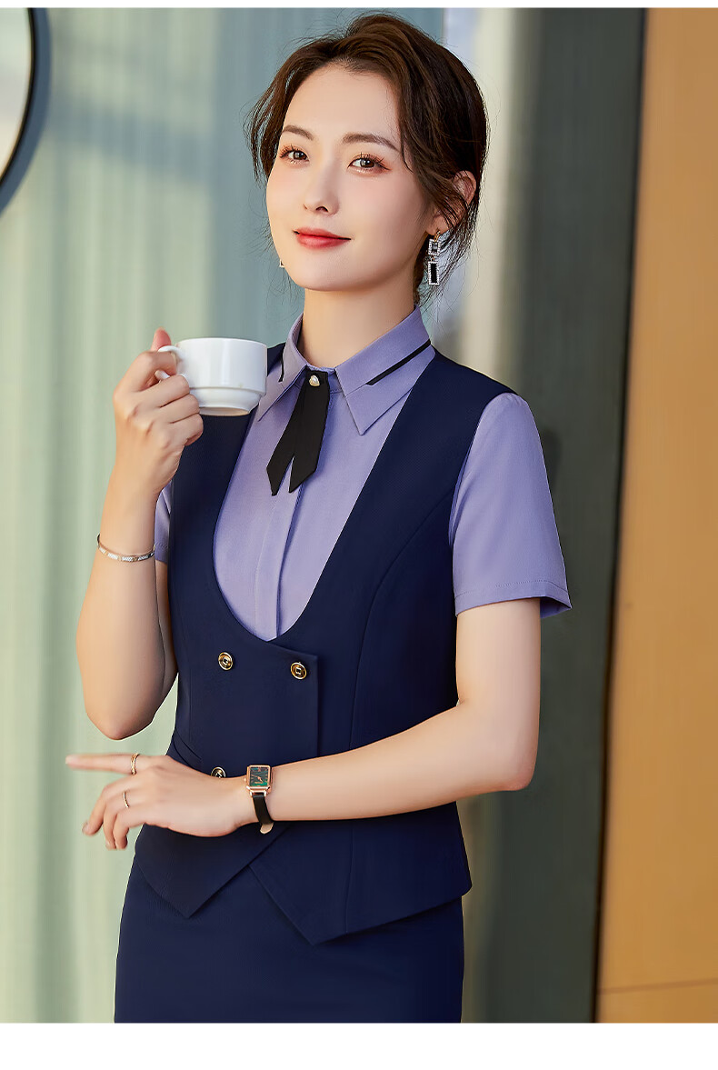 秦菲 职业西装马甲套装女夏季高端酒店前台经理工装西服马夹工作服