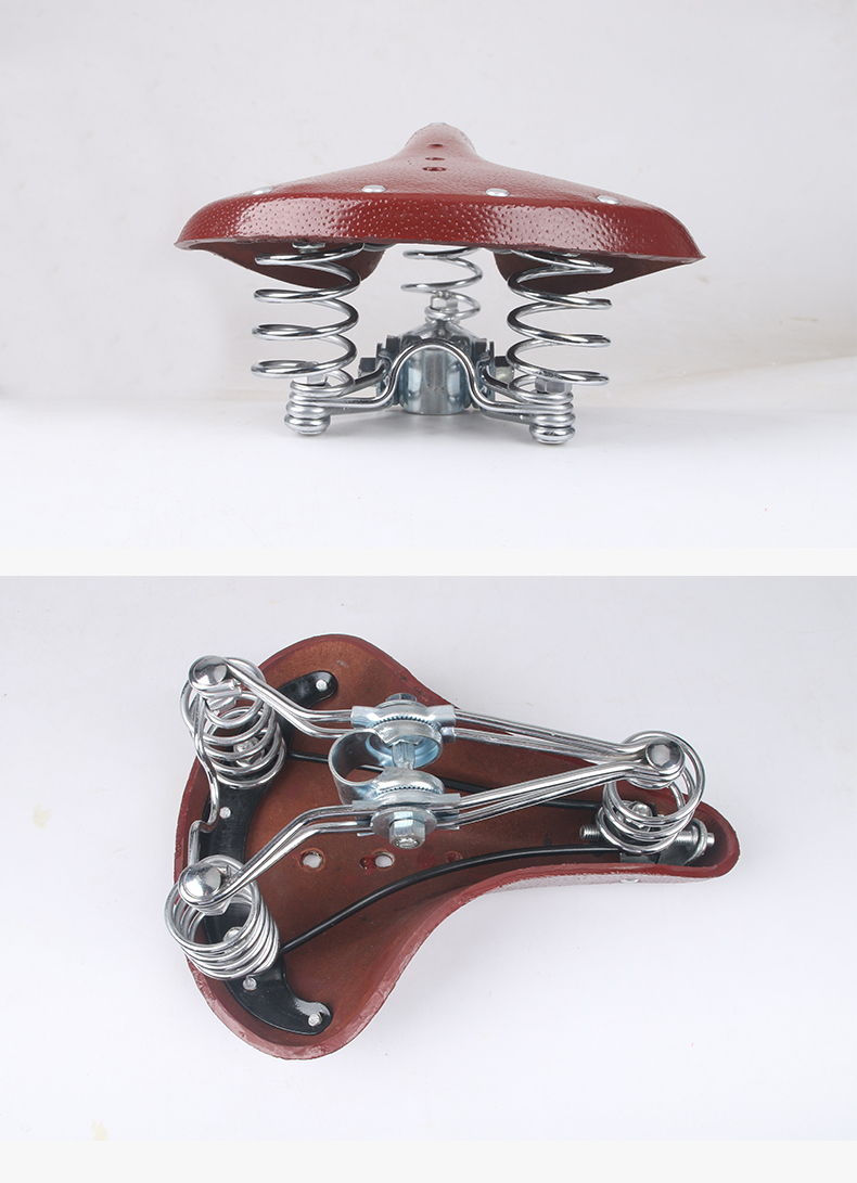 牛皮自行车坐垫复古车座山地车鞍座三弹簧牛皮座垫单车装备配件象鼻簧