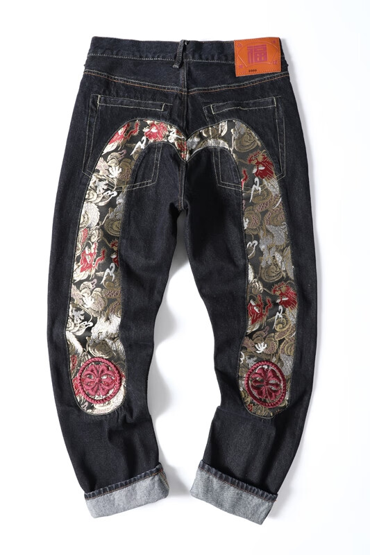 福神牛仔裤男女印花大小m金龙提花刺绣宽松休闲直筒帅气长裤子潮 同款