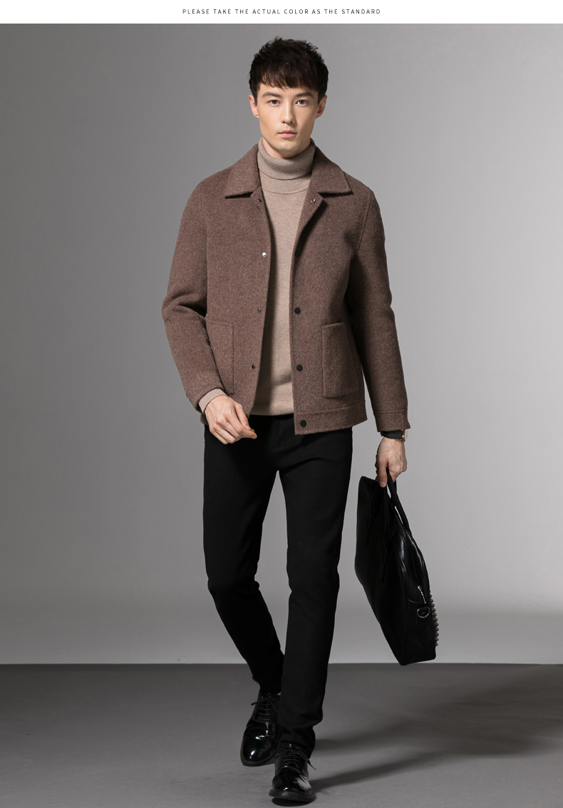 新品上市毛呢大衣男冬装新款阿尔巴卡男士英伦风羊绒大衣双面羊毛呢