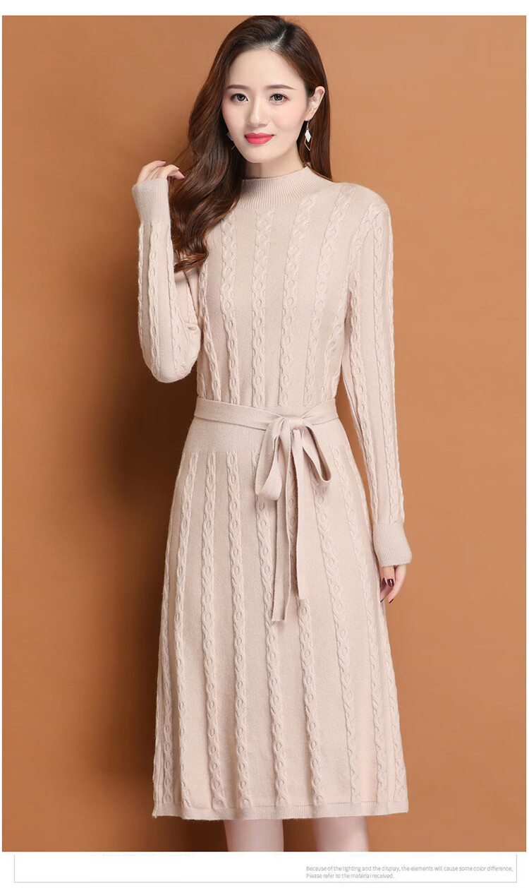 连衣裙秋装2019年新款女麻花针织毛衣裙子过膝打底裙秋冬流行长裙