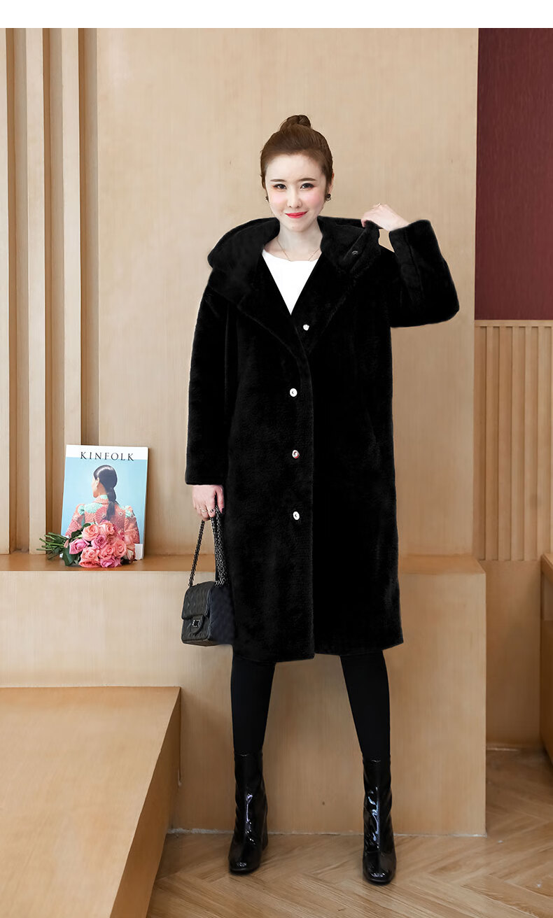 显瘦款仿水貂毛毛大衣加肥加大码胖妹妹春装连帽风衣胖子女装宽松型